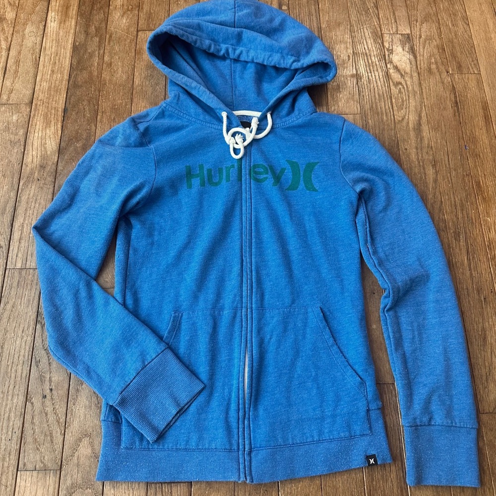 Y2K Hurley Full Zip Hoodie Womens Small Graphic Logo Blue‎ Casual Surf Skate